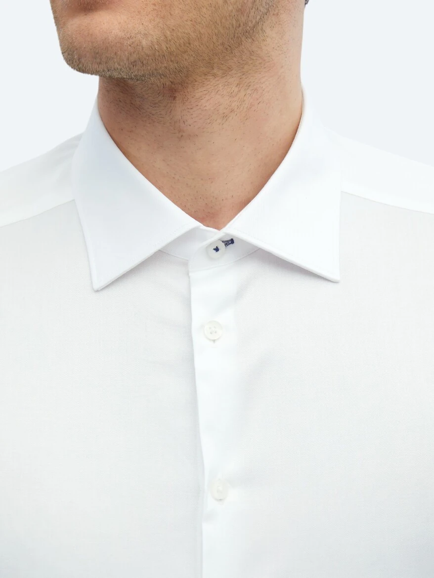 White Plain Slim Fit Weaving Classical 100% Cotton Shirt - 5