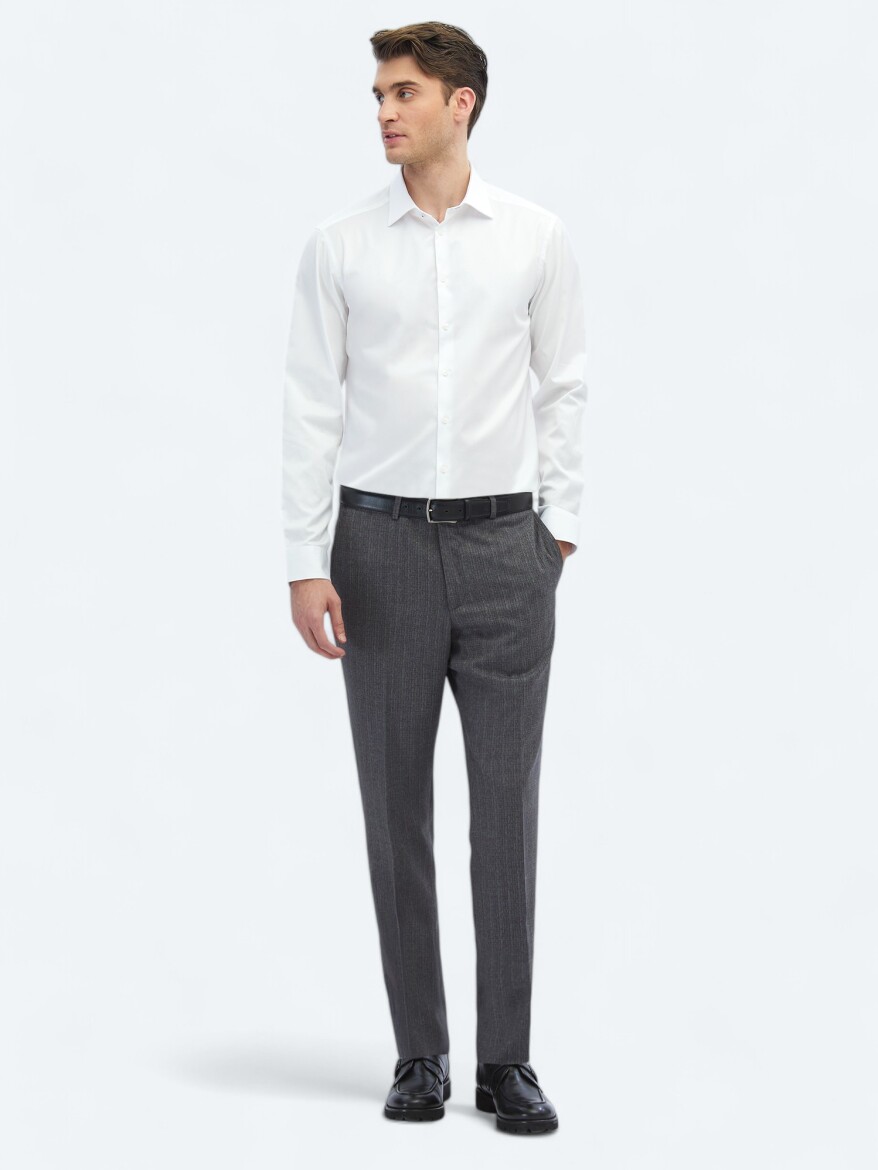 White Plain Slim Fit Weaving Classical 100% Cotton Shirt - 2