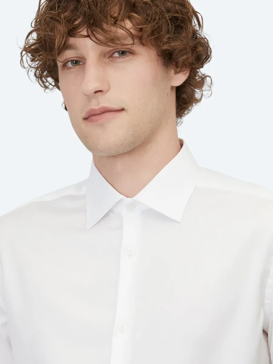 White Plain Slim Fit Weaving Classical 100% Cotton Shirt - 3