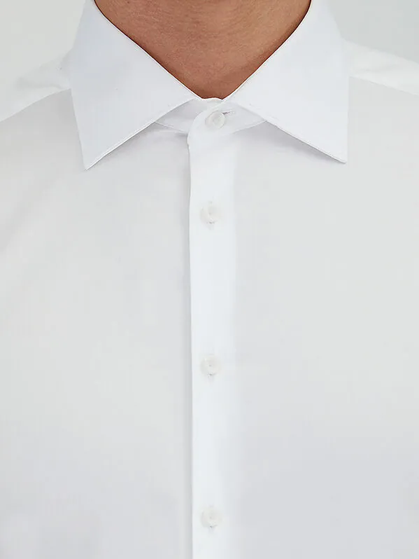White Plain Slim Fit Weaving Classical 100% Cotton Shirt - 3