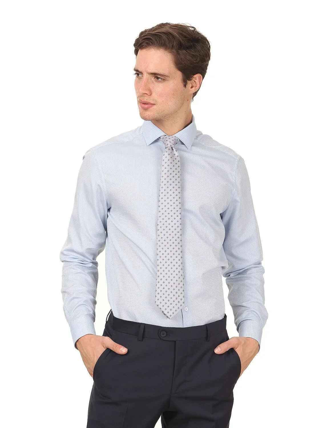 White Plain Slim Fit Weaving Classical Cotton Blended Shirt - 1