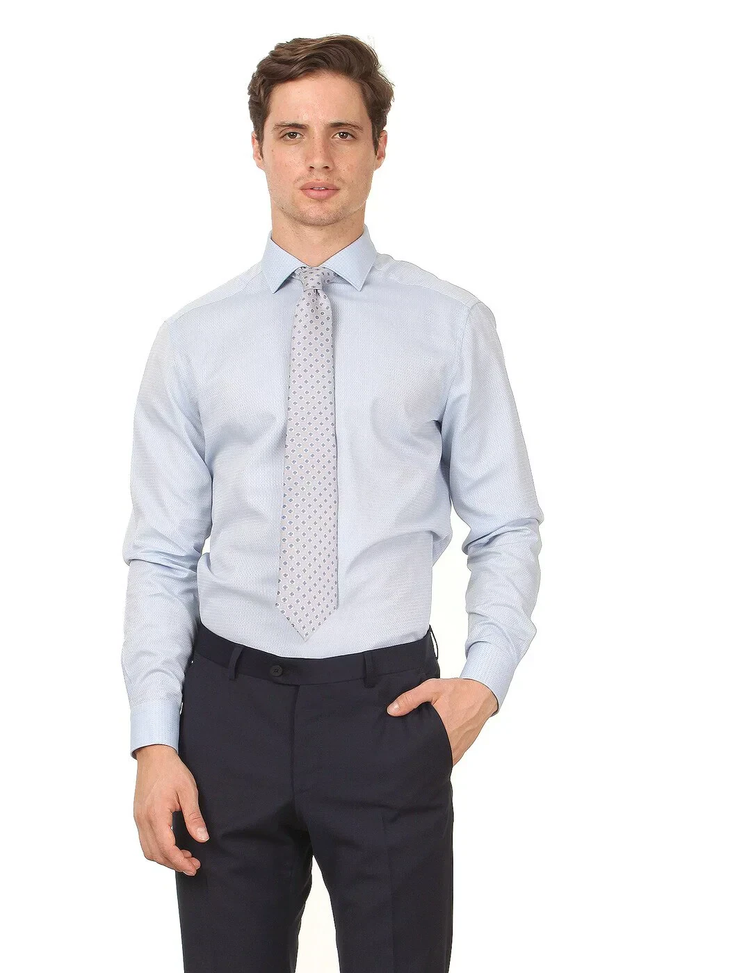 White Plain Slim Fit Weaving Classical Cotton Blended Shirt - 3