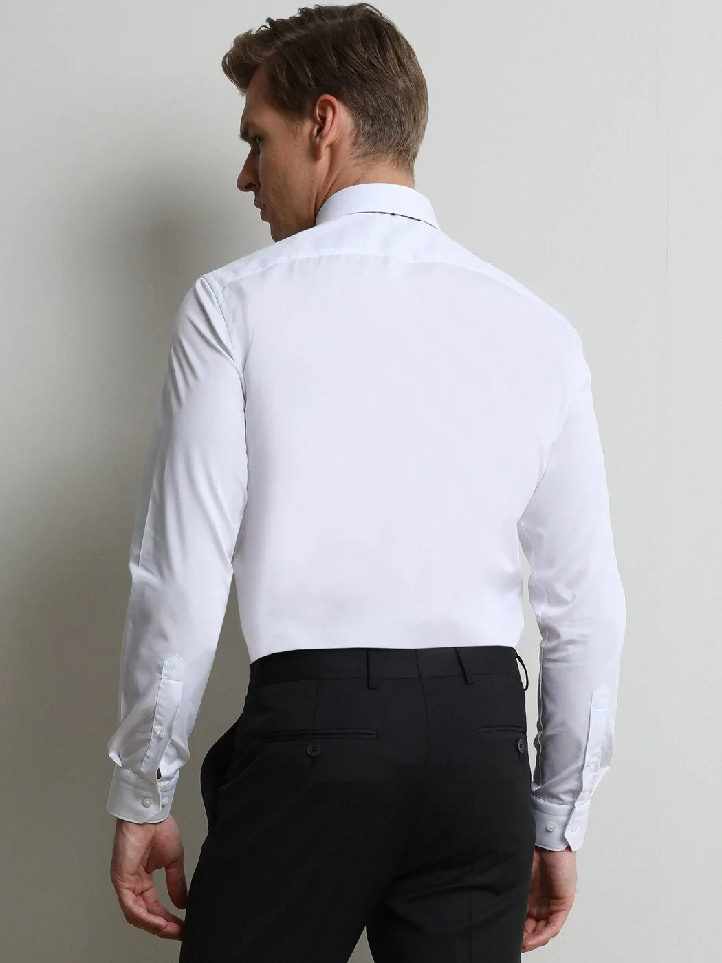White Plain Slim Fit Weaving Classical Cotton Blended Shirt - 4
