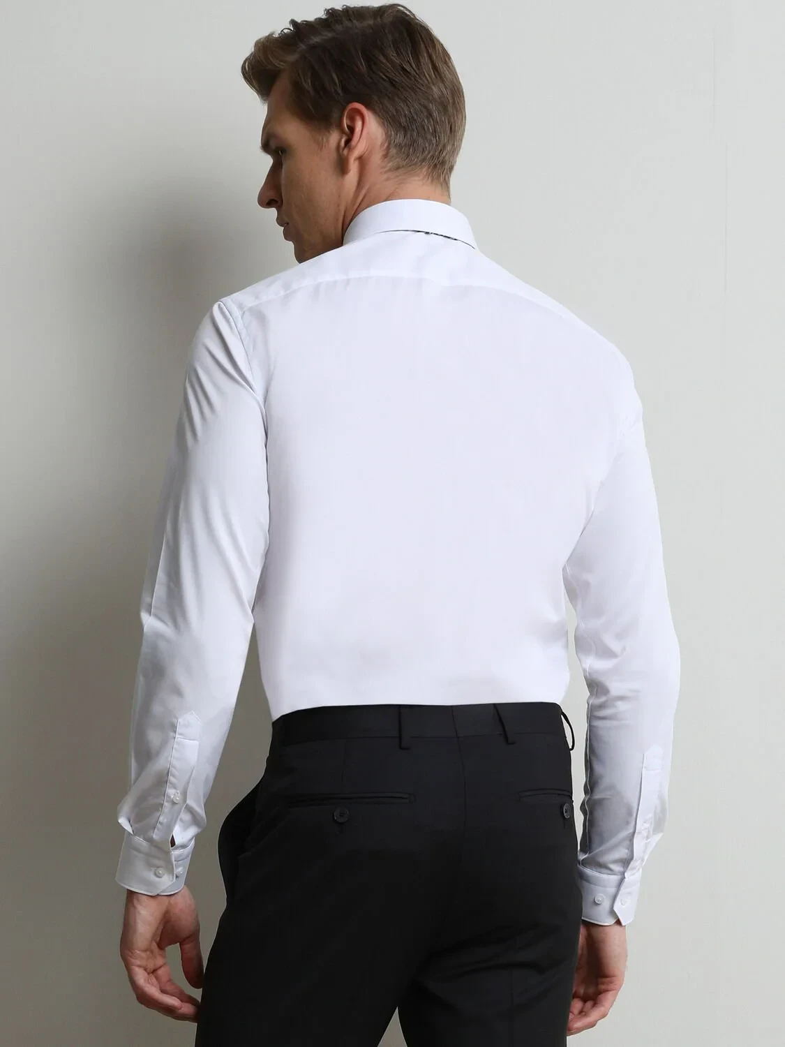 White Plain Slim Fit Weaving Classical Cotton Blended Shirt - 4