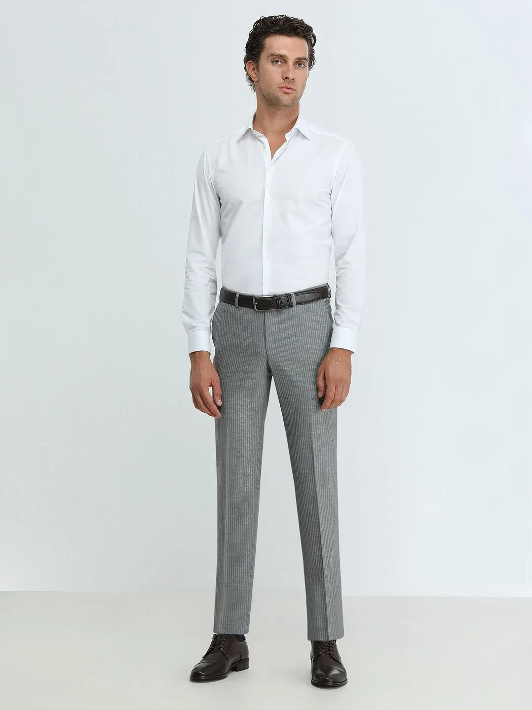 White Plain Slim Fit Weaving Classical Cotton Blended Shirt - 2