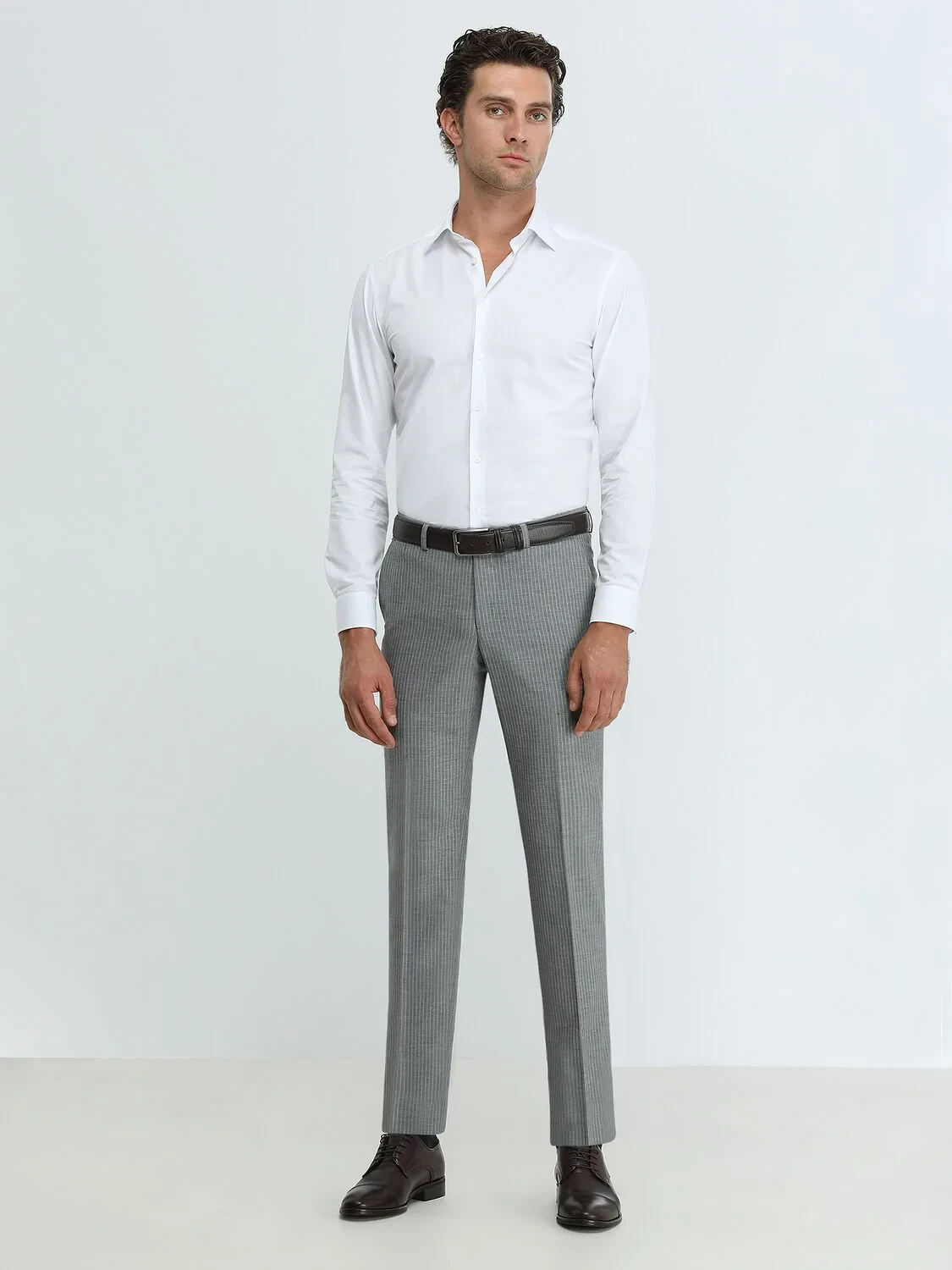 White Plain Slim Fit Weaving Classical Cotton Blended Shirt - 2