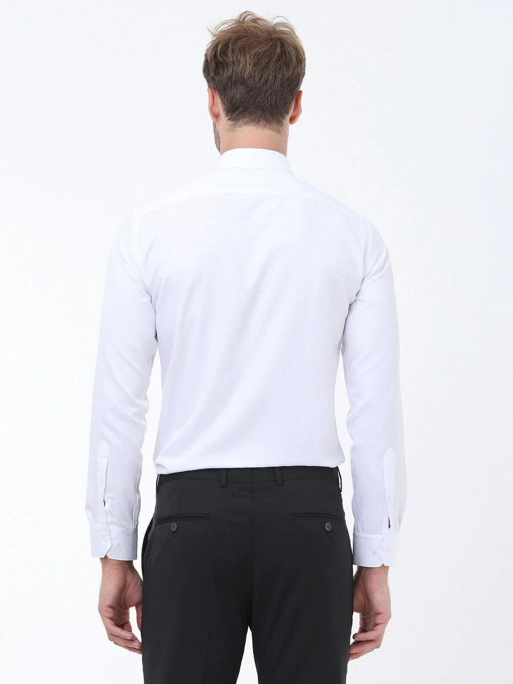 White Plain Slim Fit Weaving Classical Cotton Blended Shirt 