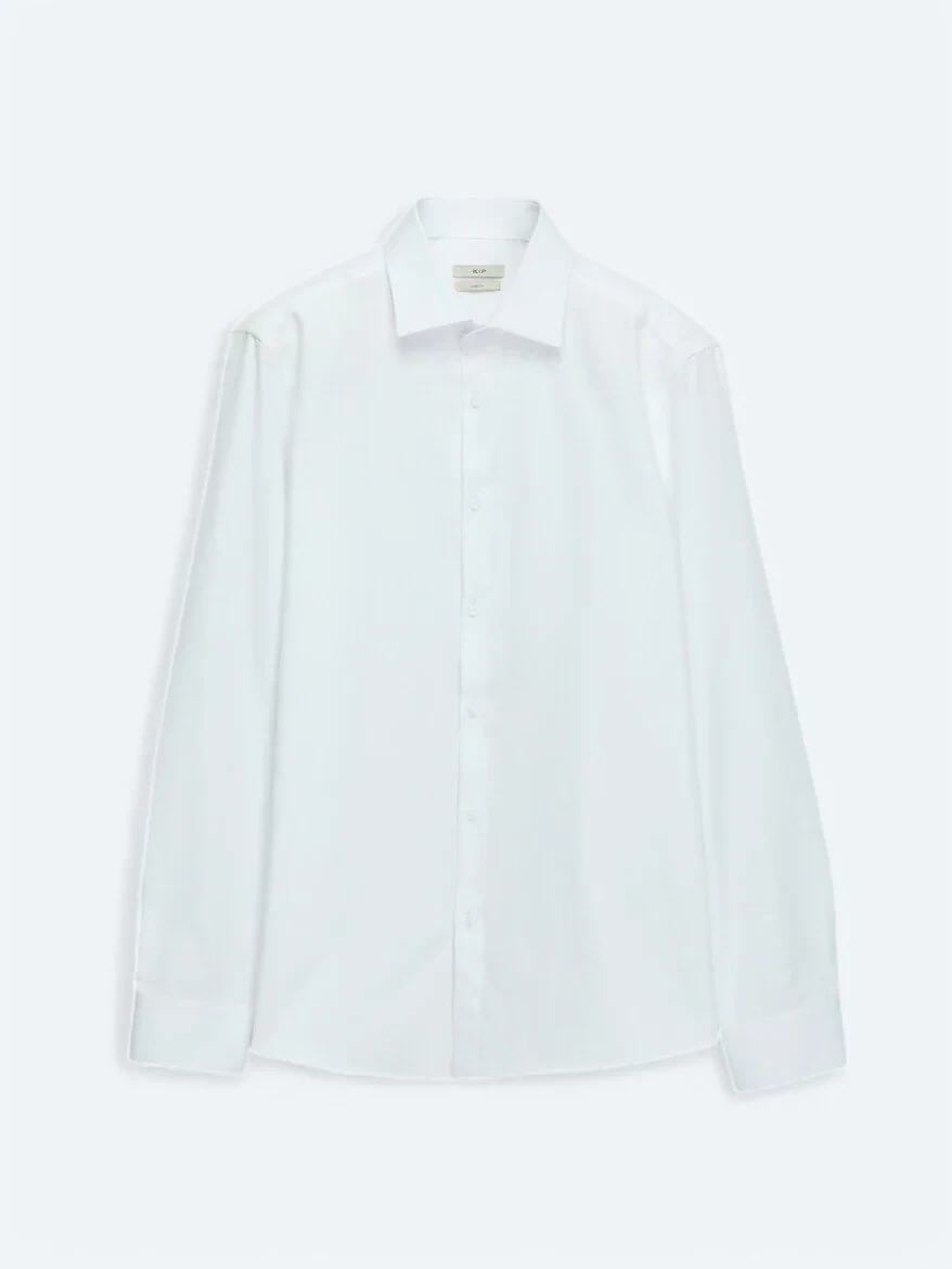 White Plain Slim Fit Weaving Classical Cotton Blended Shirt - 6