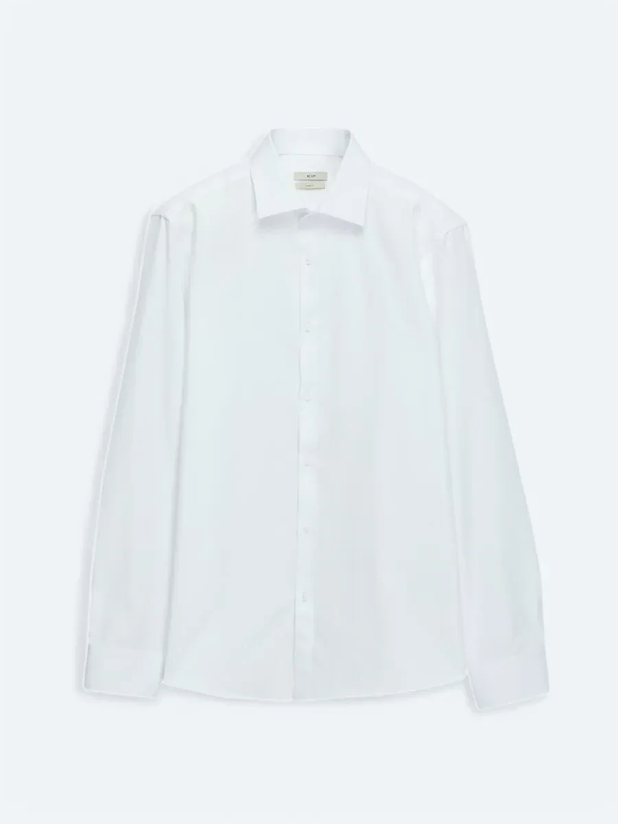 White Plain Slim Fit Weaving Classical Cotton Blended Shirt - 6