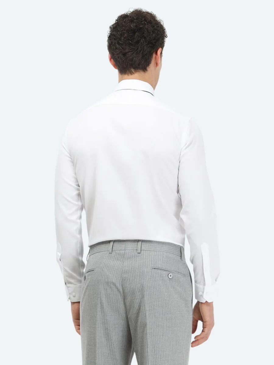 White Plain Slim Fit Weaving Classical Cotton Blended Shirt - 5