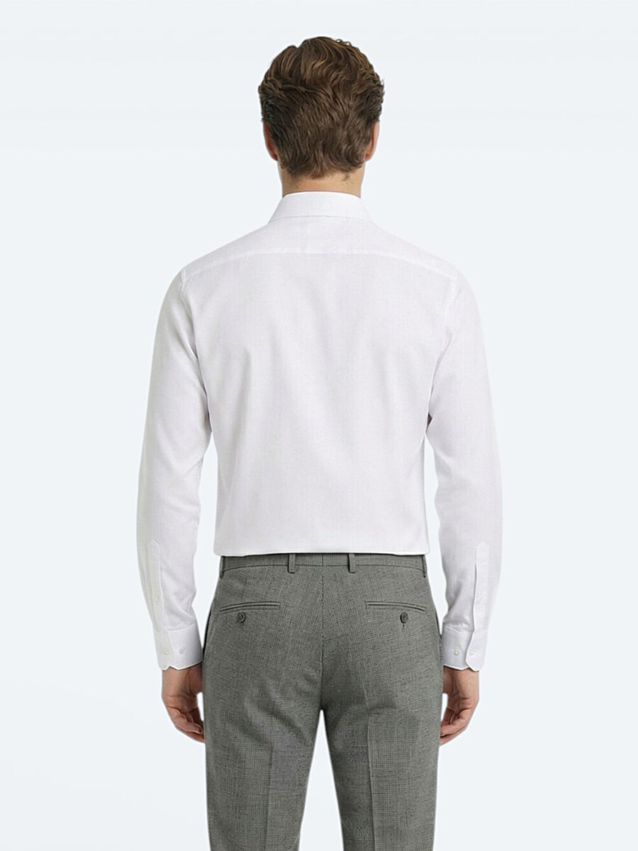 White Plain Slim Fit Weaving Classical Cotton Blended Shirt - 4