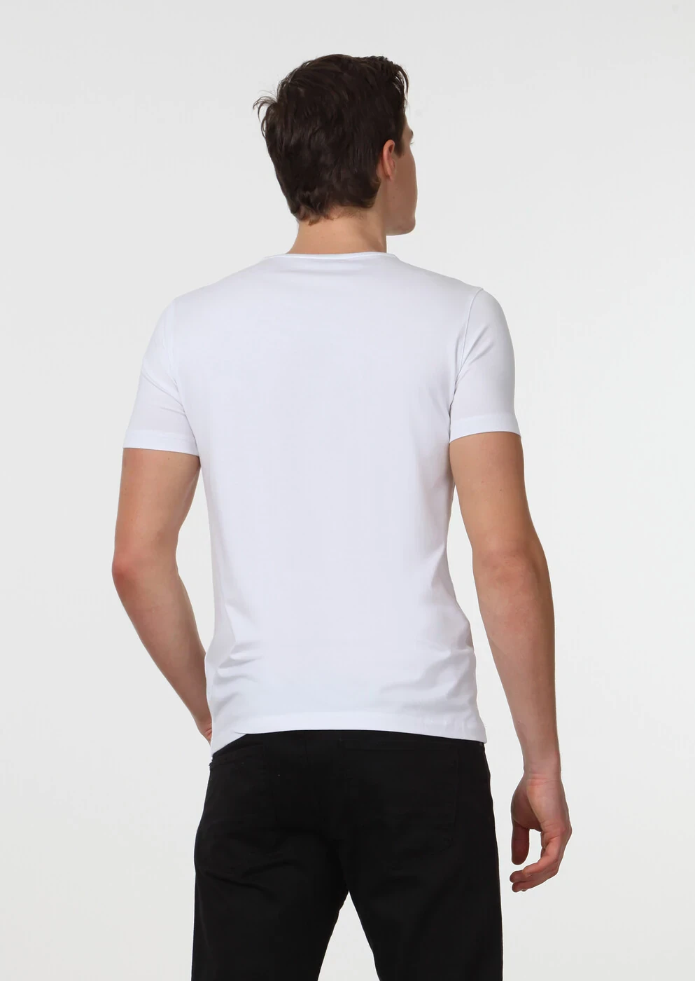 White Plain V-Neck Cotton Blended T-Shirt - 4