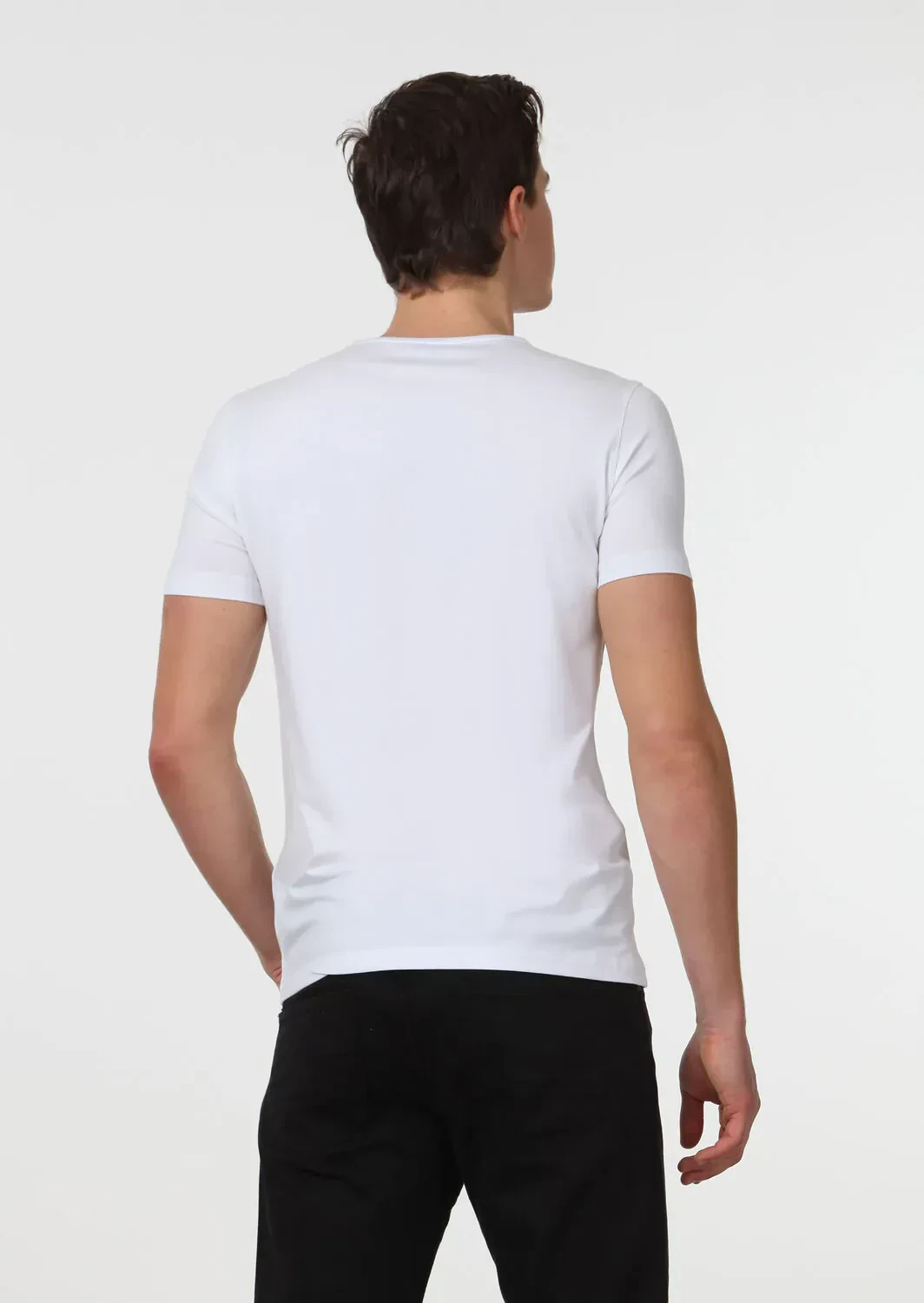 White Plain V-Neck Cotton Blended T-Shirt - 4