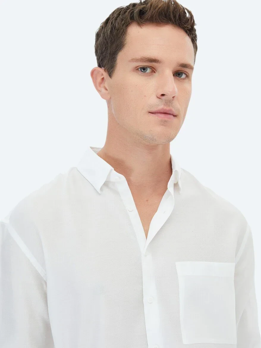 White Plain Weaving Casual Shirt 