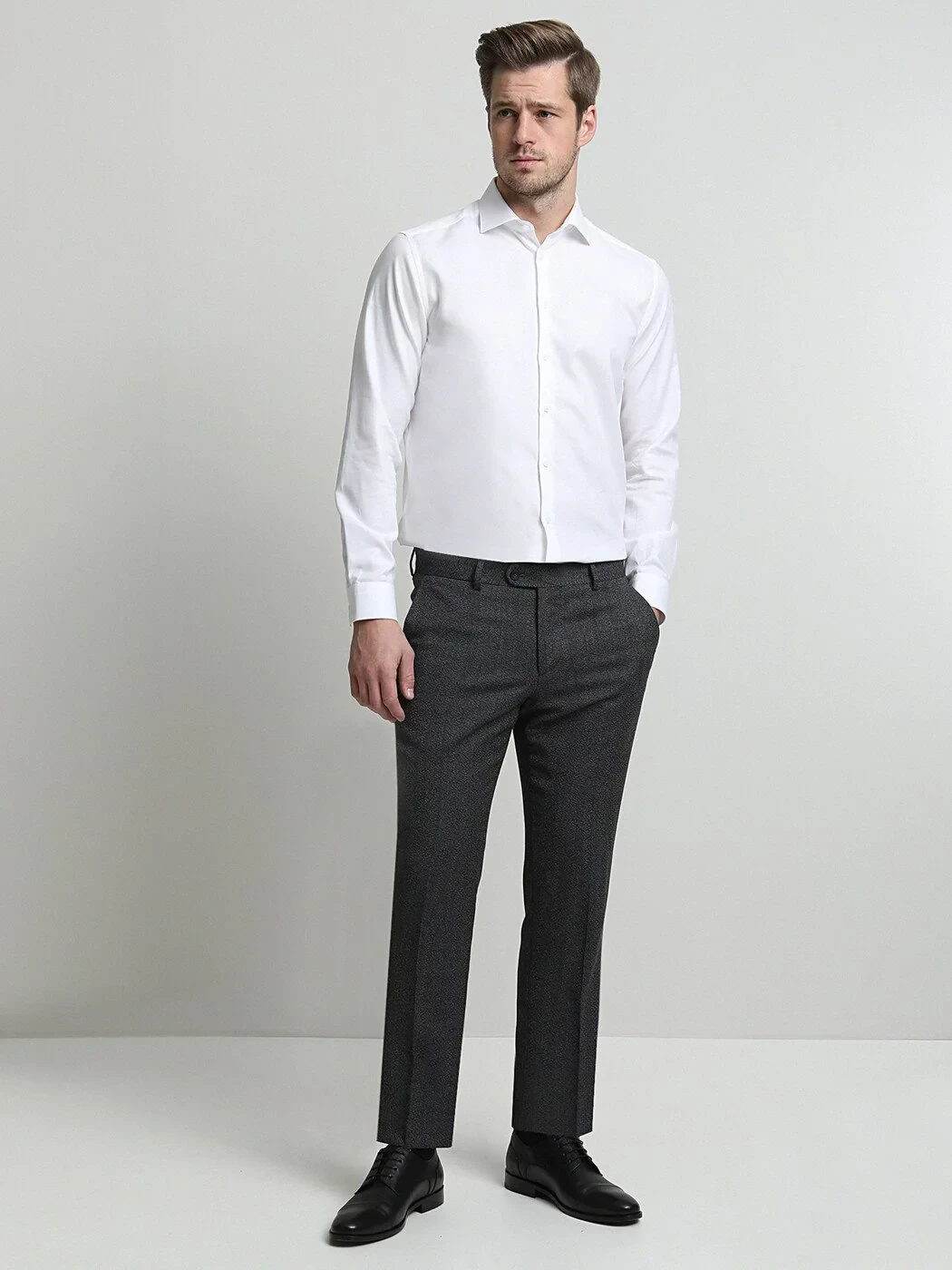 White Plain Weaving Classical 100% Cotton Shirt - 1