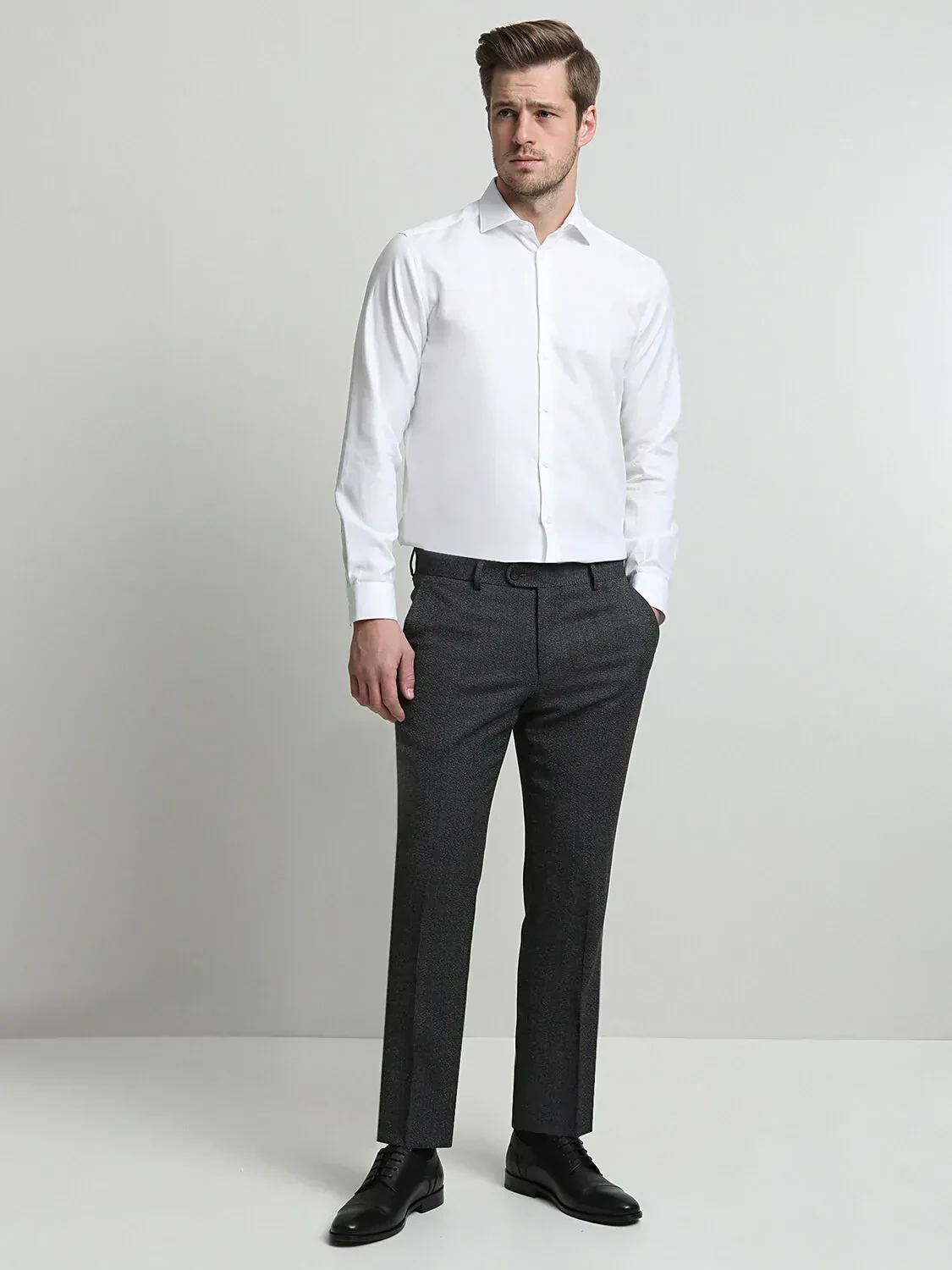 White Plain Weaving Classical 100% Cotton Shirt - 1