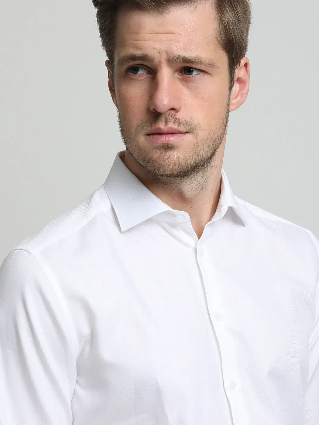White Plain Weaving Classical 100% Cotton Shirt - 2