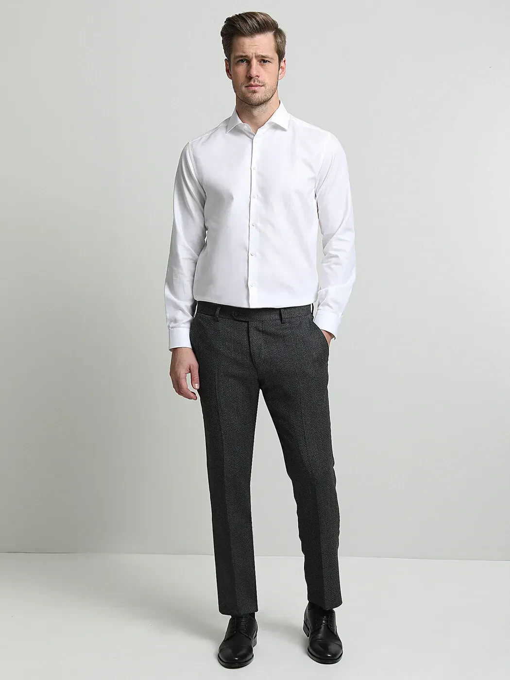 White Plain Weaving Classical 100% Cotton Shirt - 3