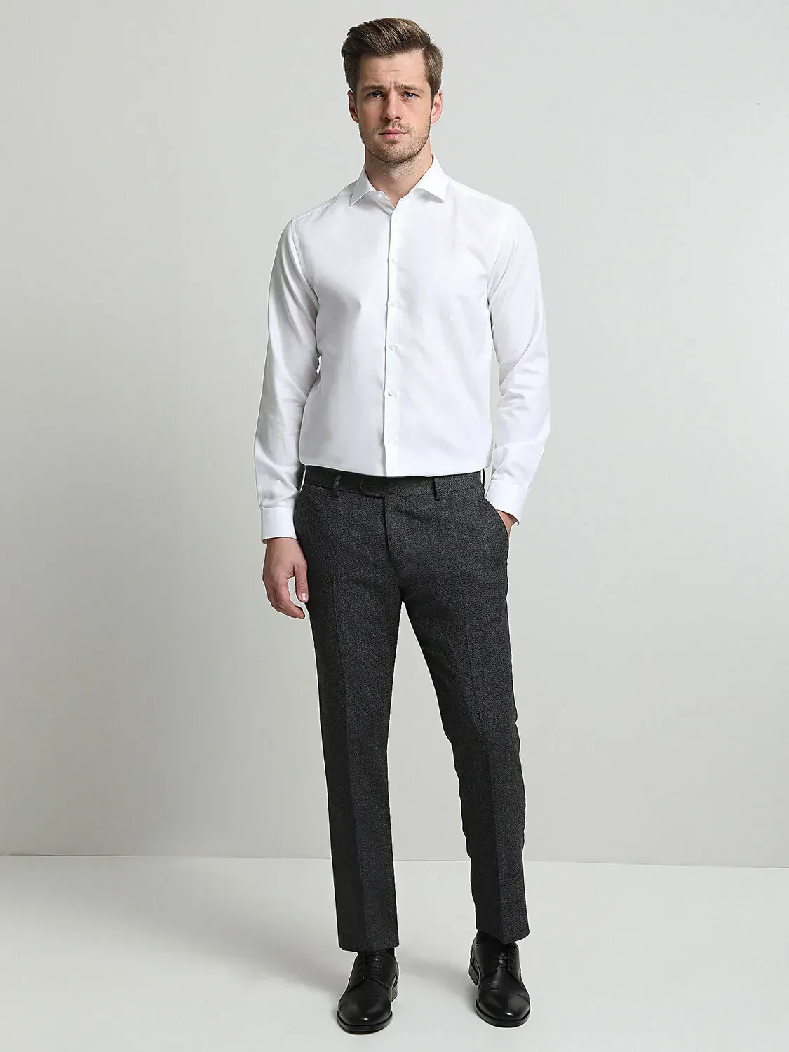 White Plain Weaving Classical 100% Cotton Shirt - 3