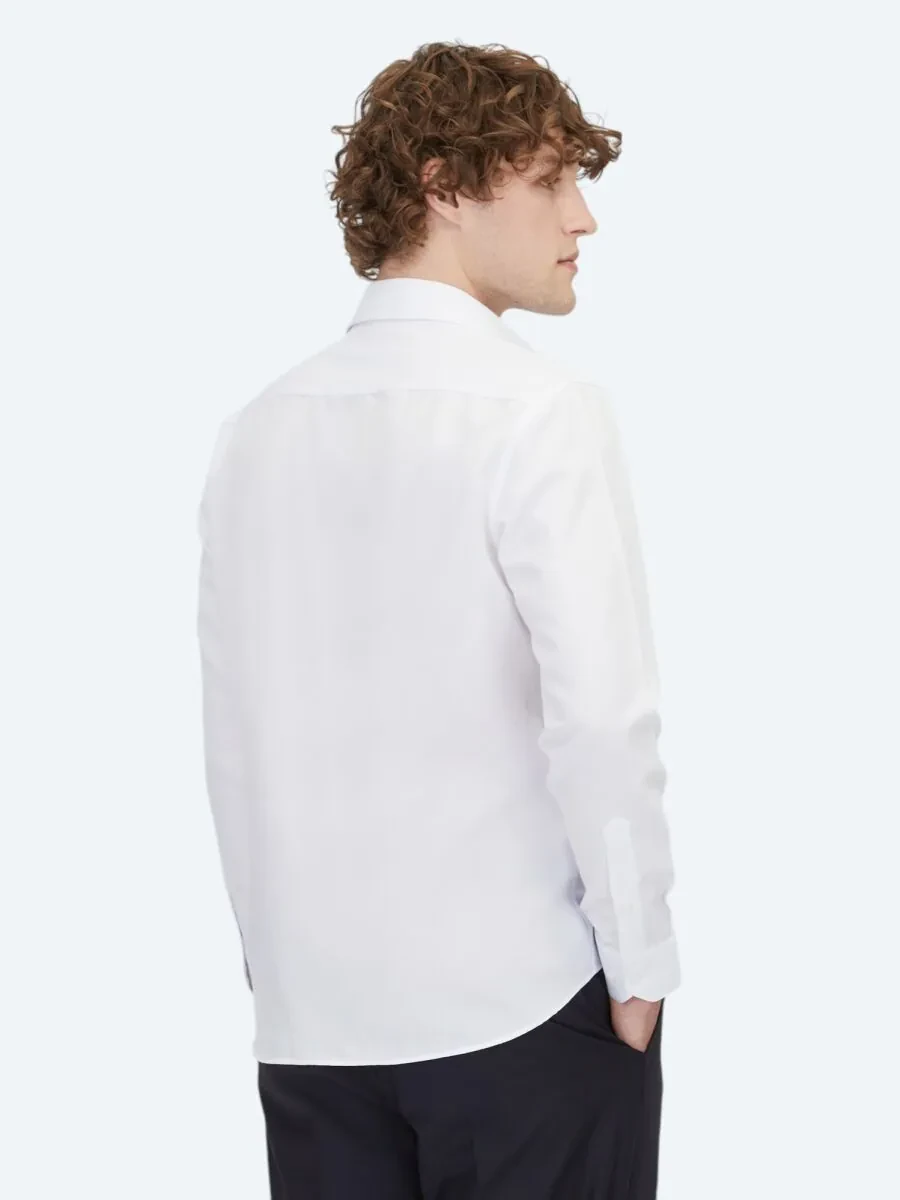 White Plain Weaving Classical Cotton Blended Shirt - 6