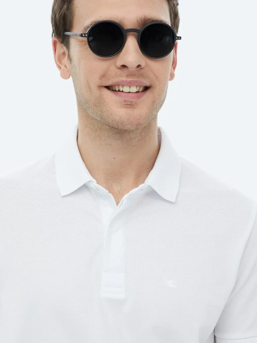 White Polo Neck 100% Cotton T-Shirt - KİP