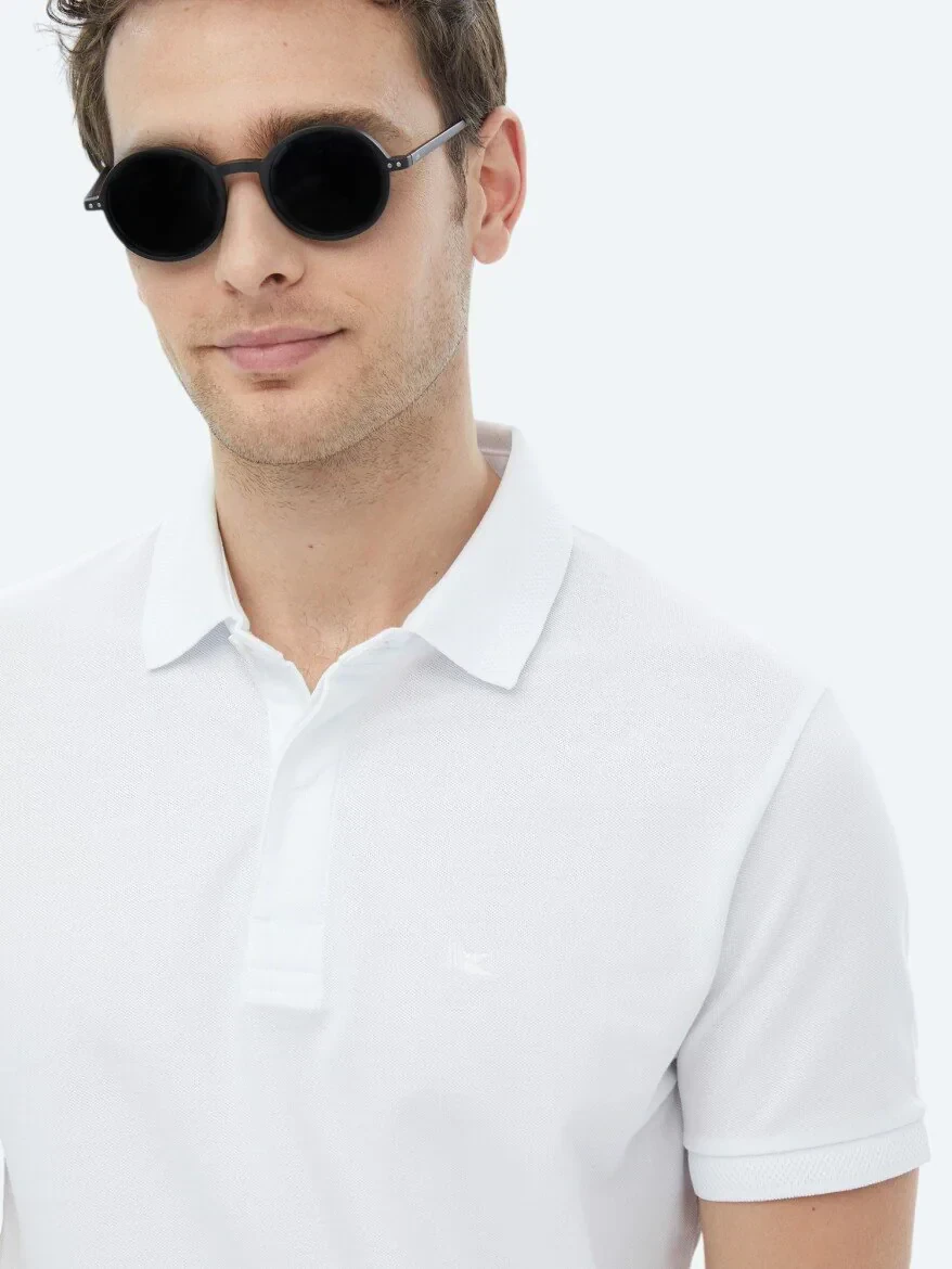 White Polo Neck 100% Cotton T-Shirt - KİP