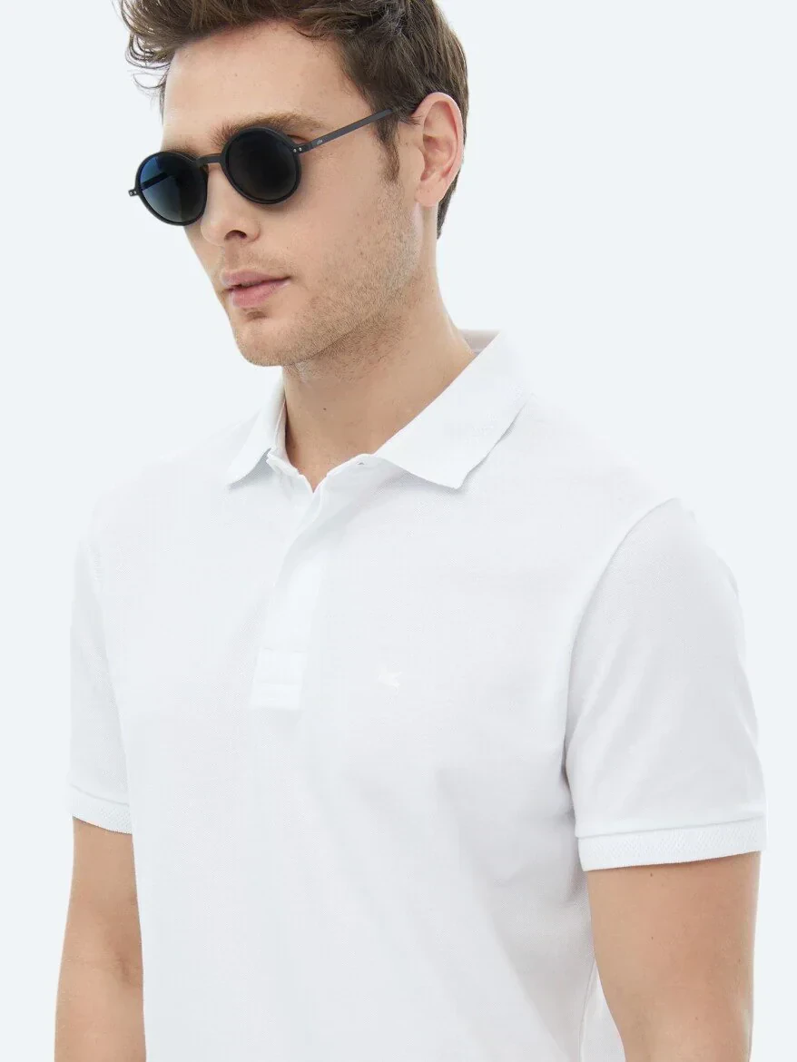 White Polo Neck 100% Cotton T-Shirt - 6