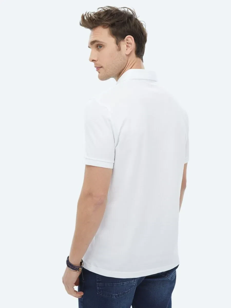 White Polo Neck 100% Cotton T-Shirt - 7