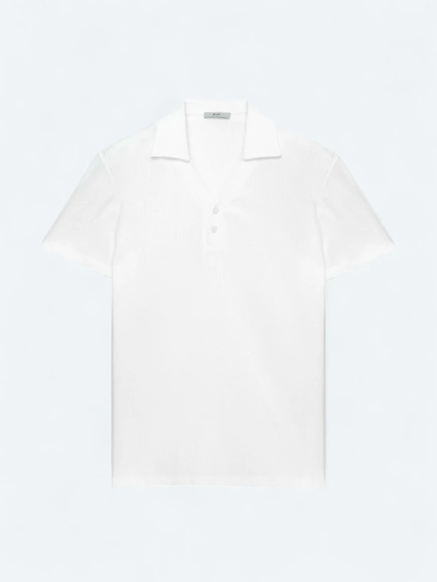 White Polo Neck 100% Cotton T-Shirt - 6