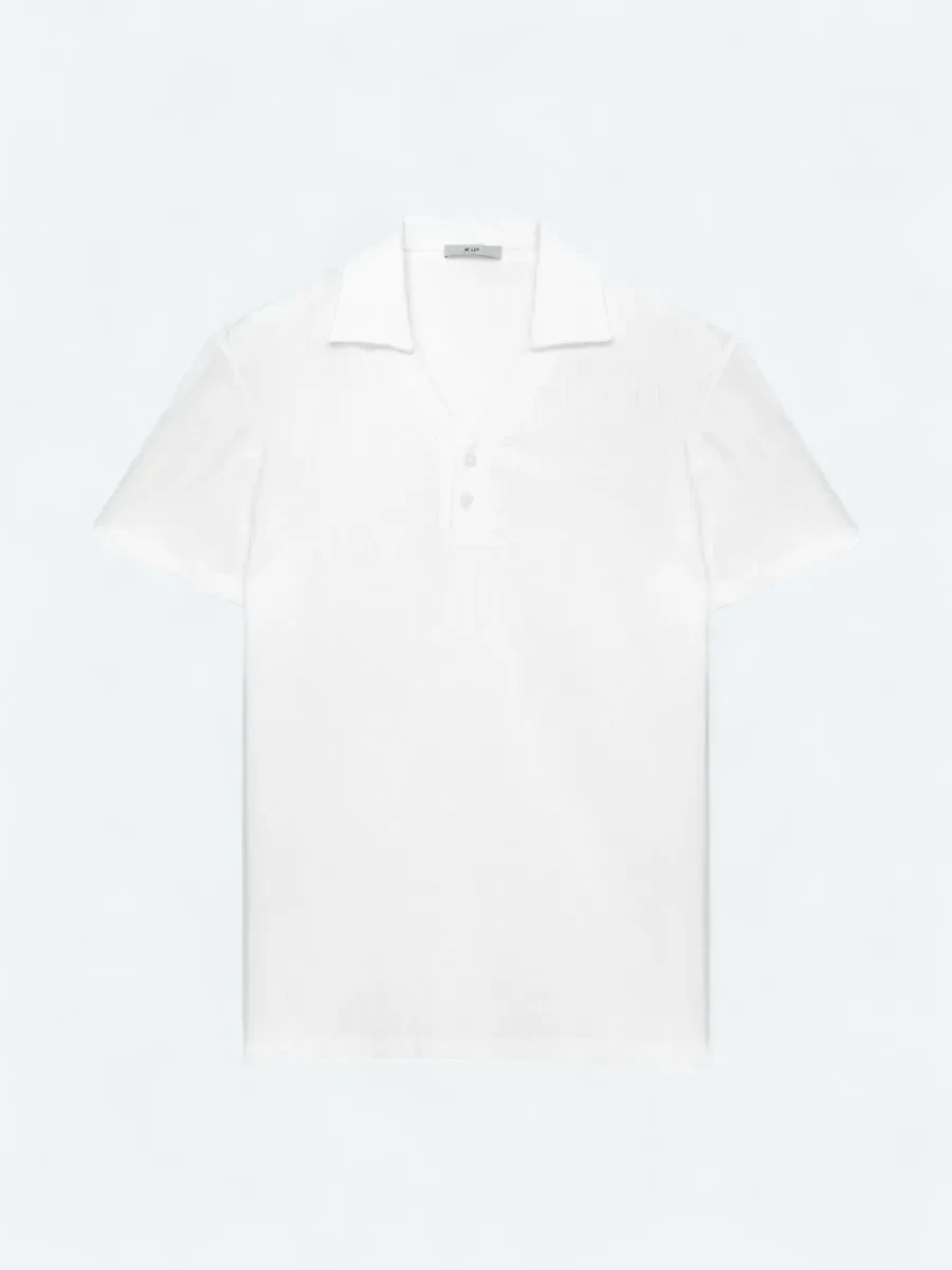 White Polo Neck 100% Cotton T-Shirt - 6