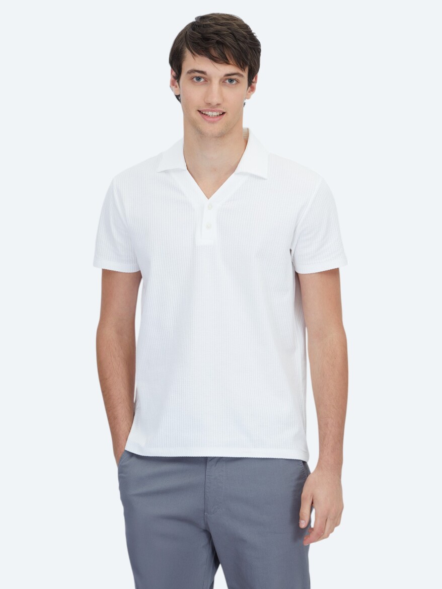 White Polo Neck 100% Cotton T-Shirt - 1