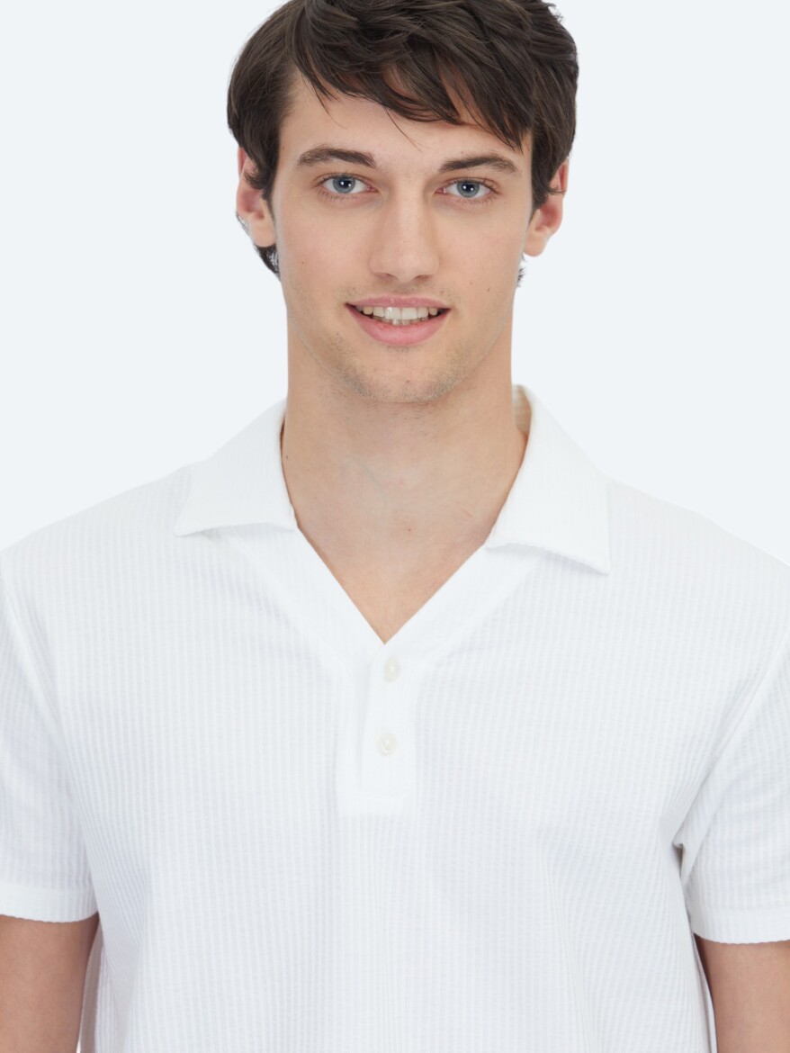 White Polo Neck 100% Cotton T-Shirt - 4