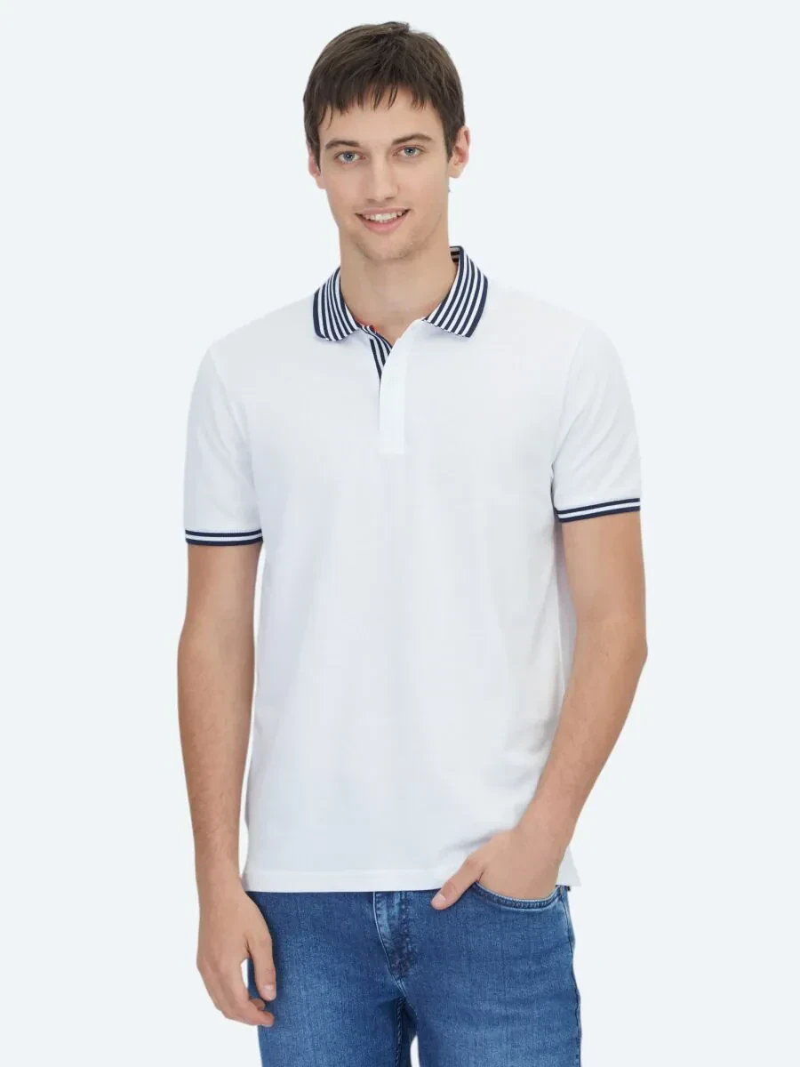 White Polo Neck Cotton Blended T-Shirt - 1