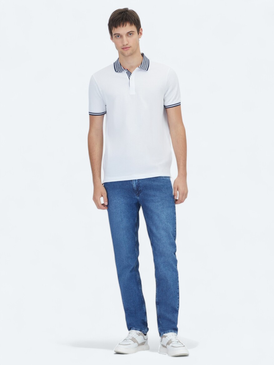 White Polo Neck Cotton Blended T-Shirt - 2