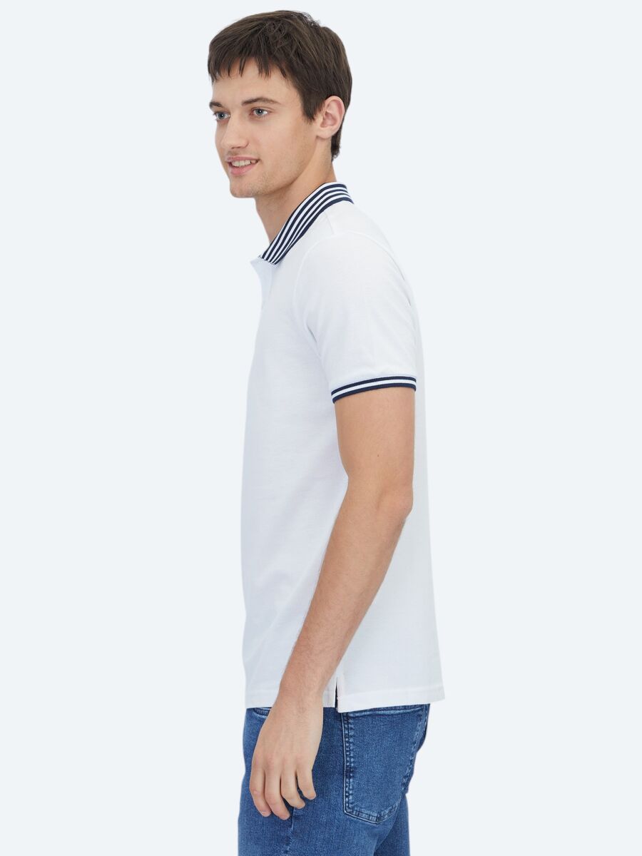 White Polo Neck Cotton Blended T-Shirt - 3