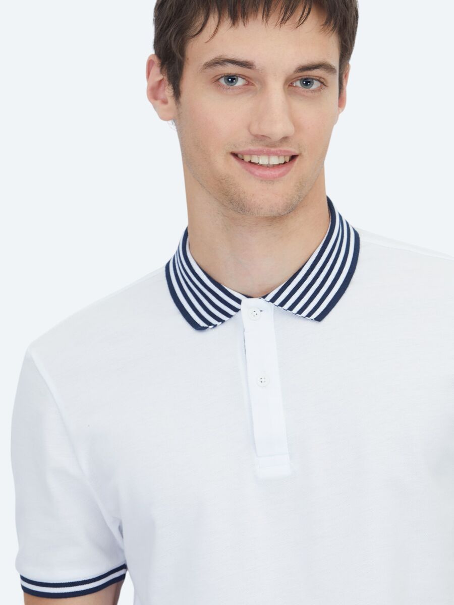 White Polo Neck Cotton Blended T-Shirt - 4