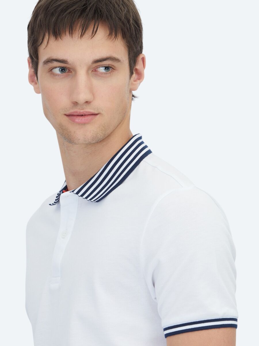 White Polo Neck Cotton Blended T-Shirt - 5