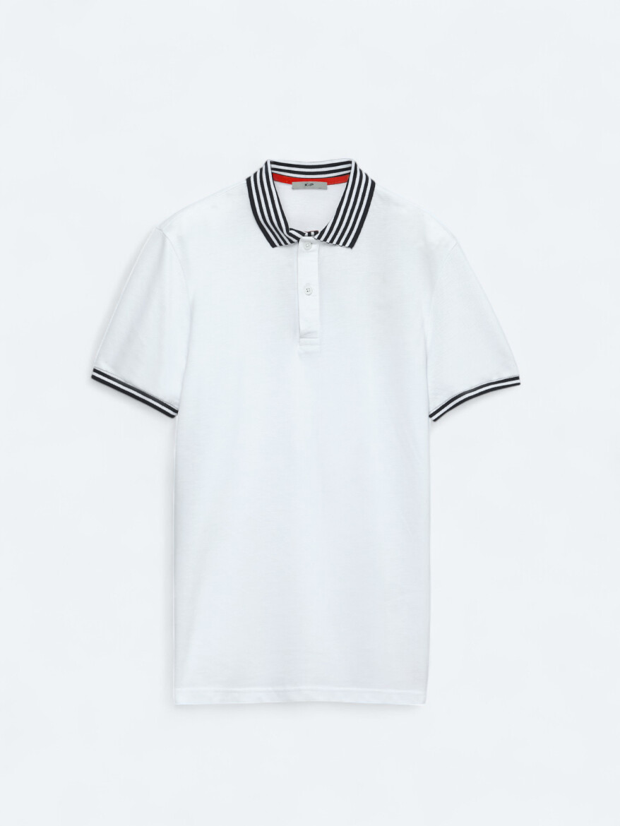 White Polo Neck Cotton Blended T-Shirt - 7