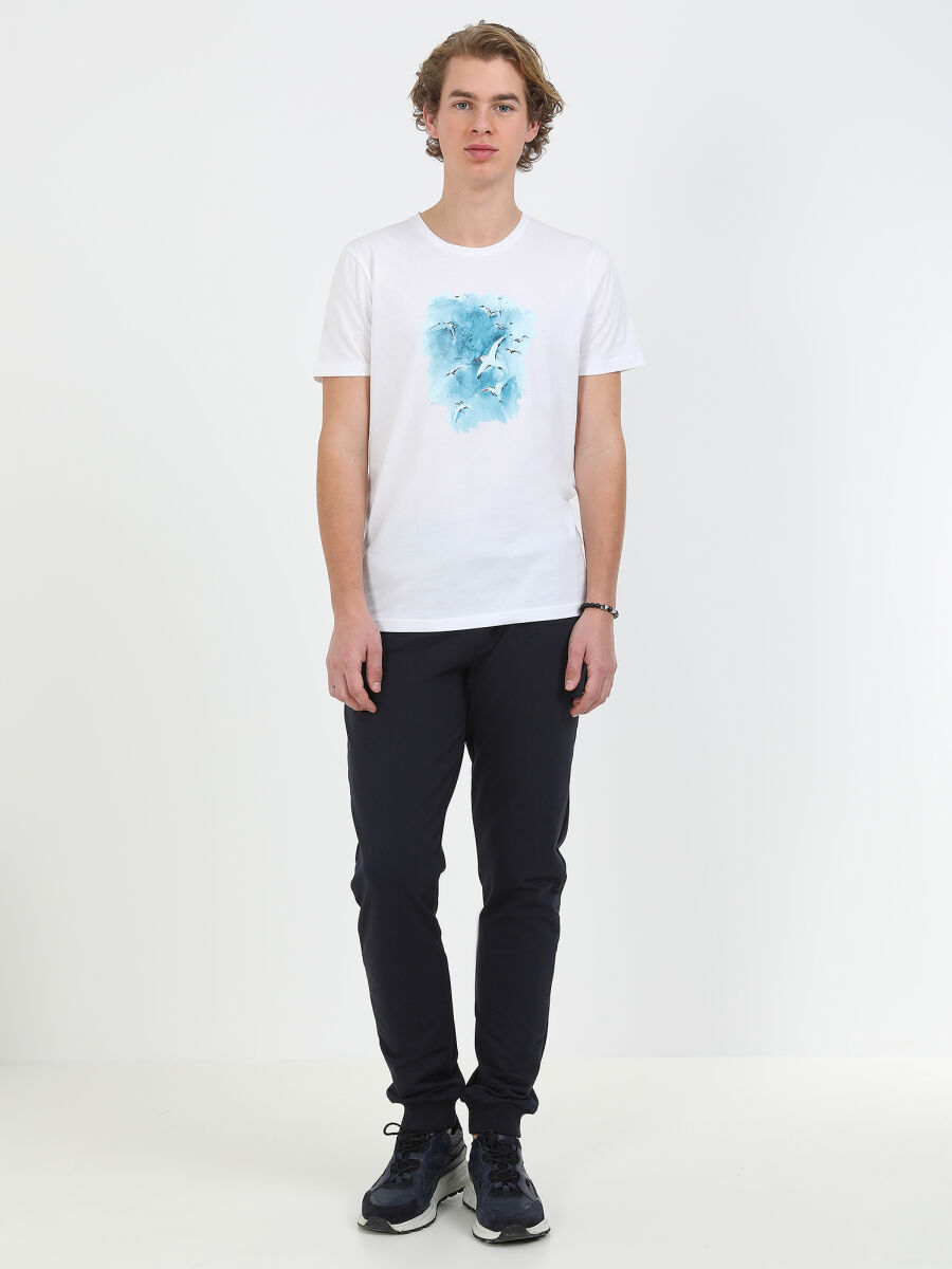 White Printed Crew Neck 100% Cotton T-Shirt - 3