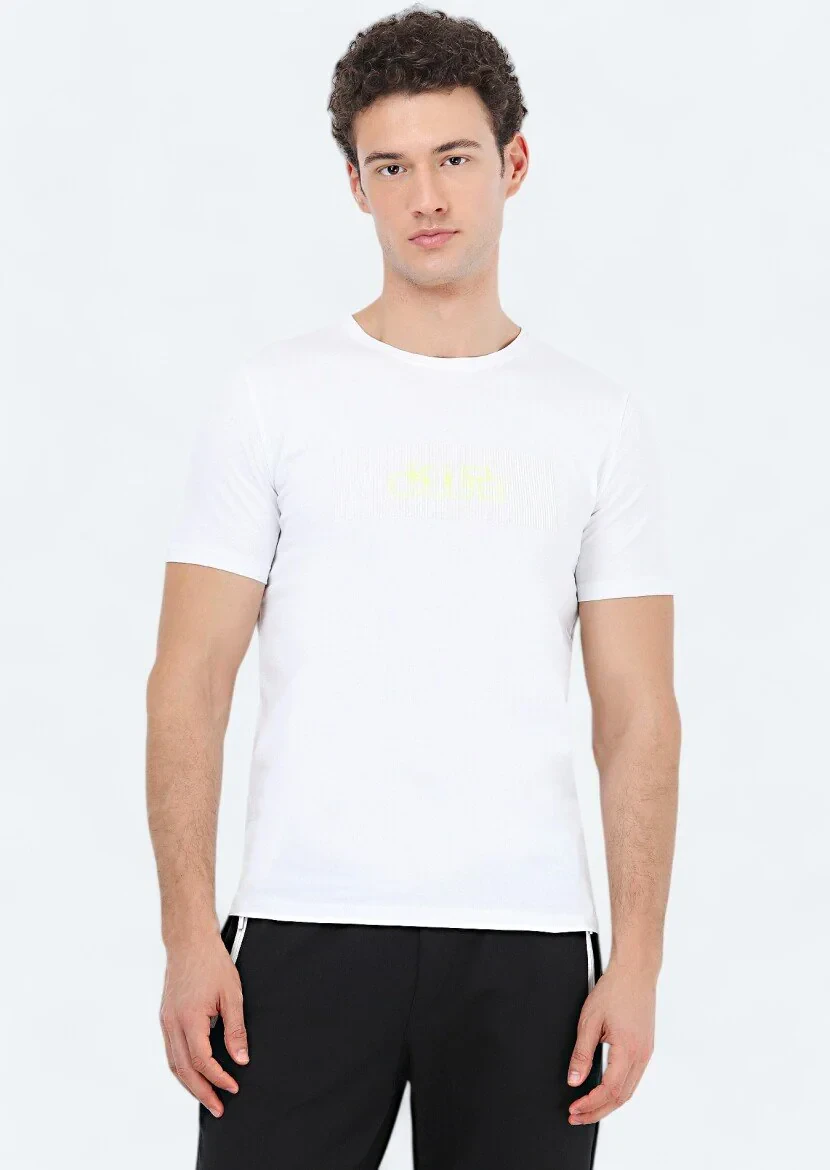 White Printed Crew Neck 100% Cotton T-Shirt - 1