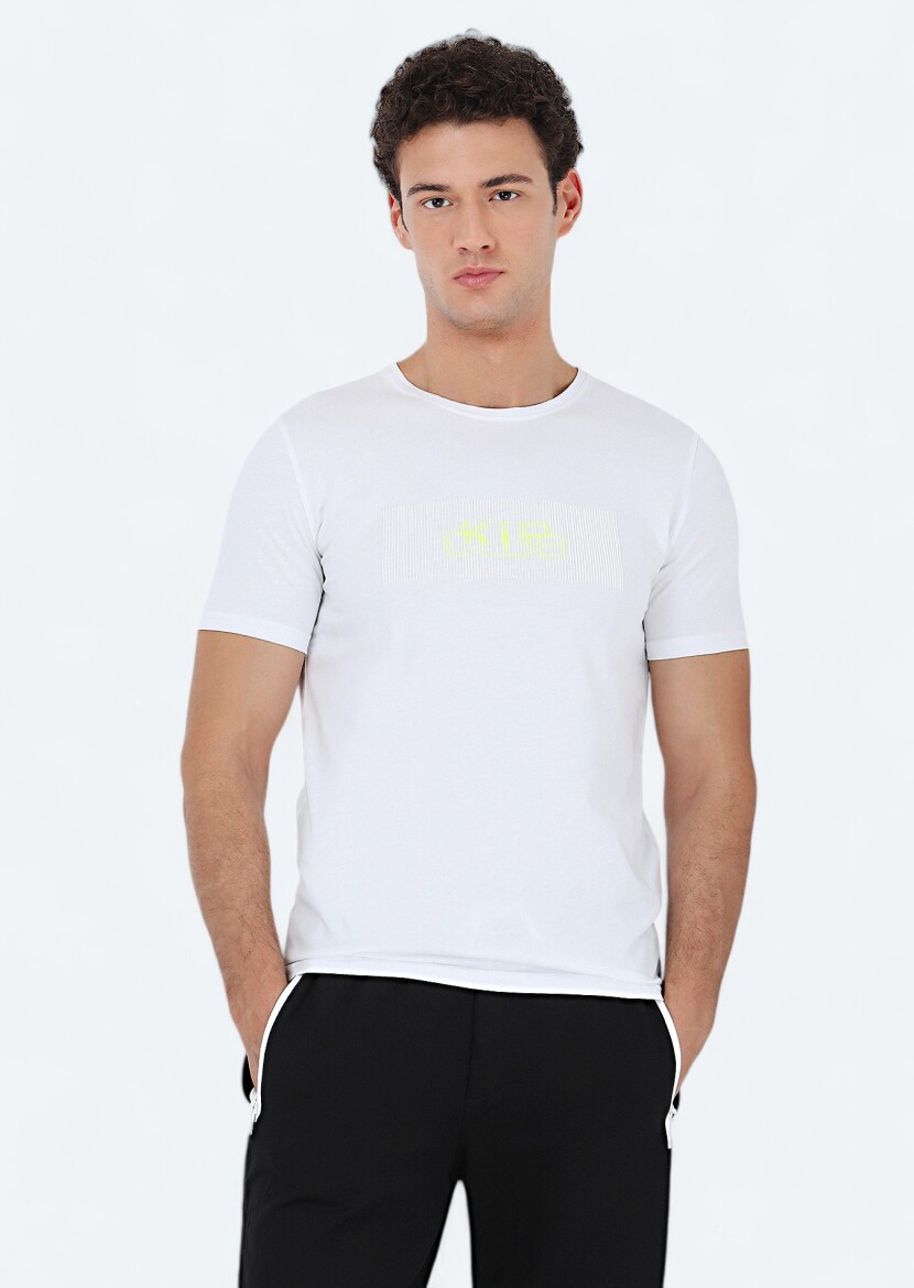 White Printed Crew Neck 100% Cotton T-Shirt - 3