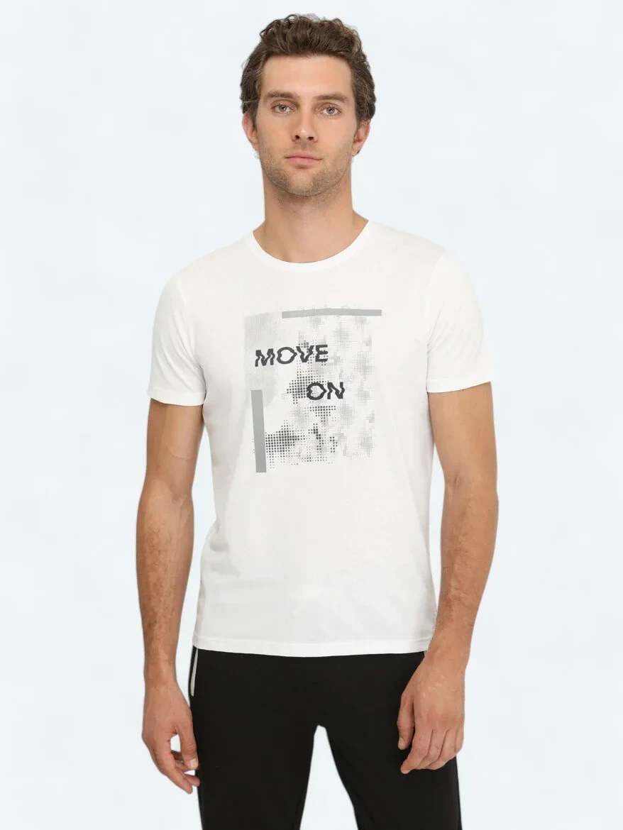 White Printed Crew Neck 100% Cotton T-Shirt - KİP