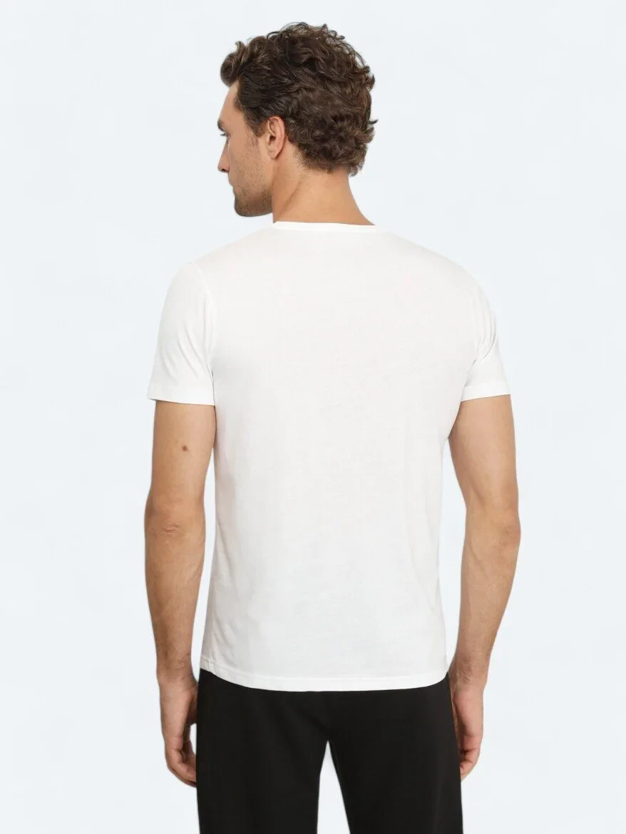 White Printed Crew Neck 100% Cotton T-Shirt - KİP