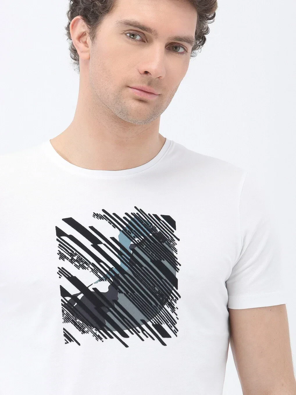 White Printed Crew Neck 100% Cotton T-Shirt - 4
