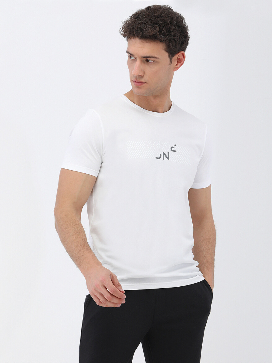 White Printed Crew Neck 100% Cotton T-Shirt - 1