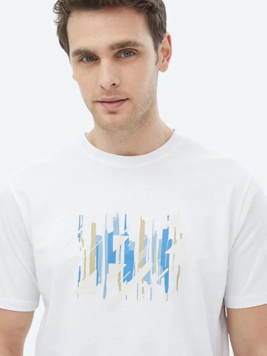 White Printed Crew Neck 100% Cotton T-Shirt - 3
