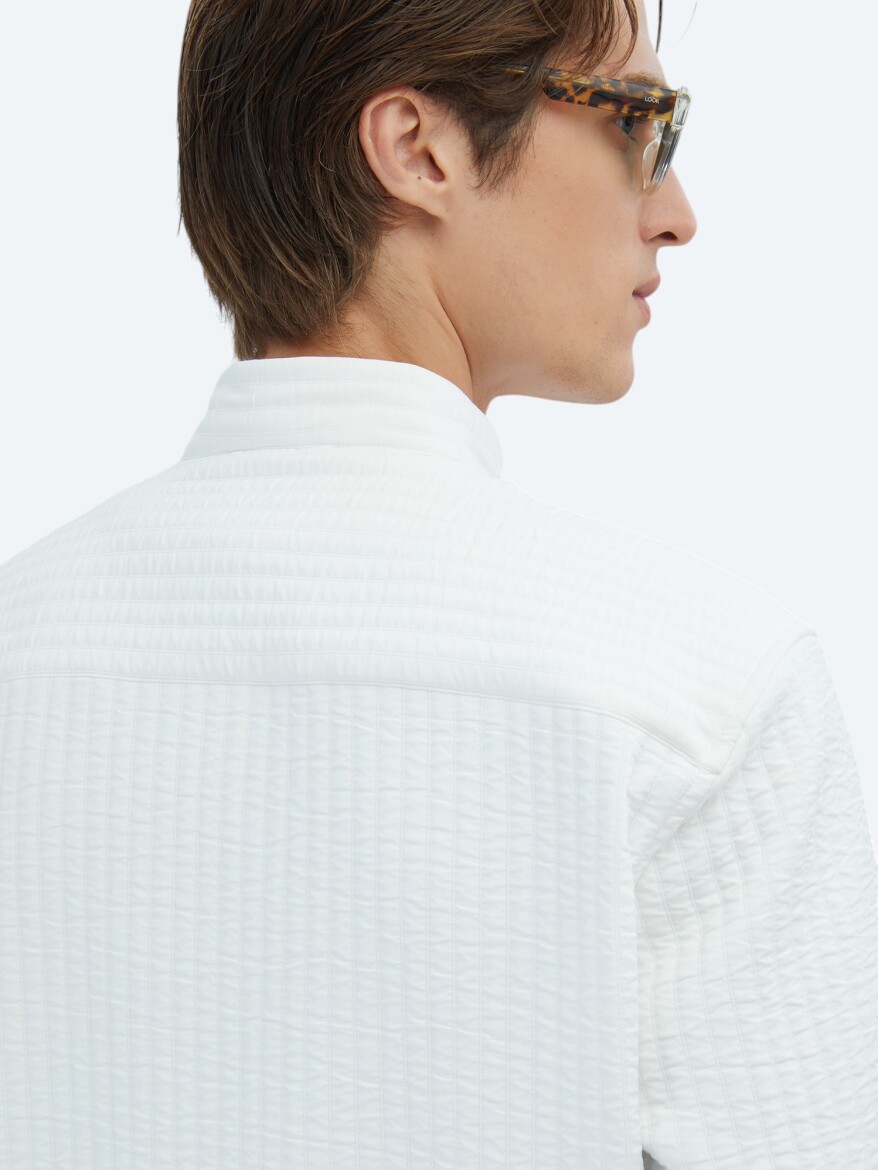 White Regular Fit Casual Weaving Coat - 6