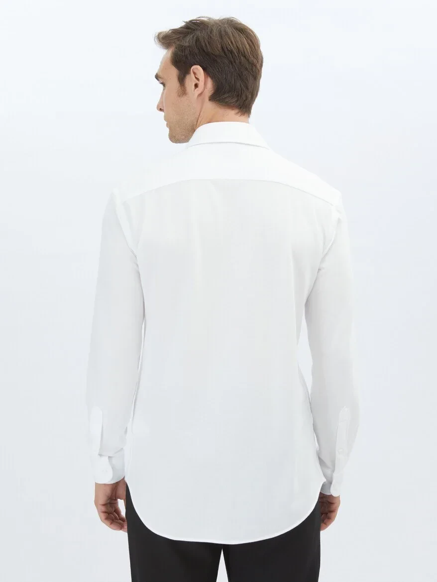 White Regular Fit Knitting Casual Cotton Blended Shirt - 5