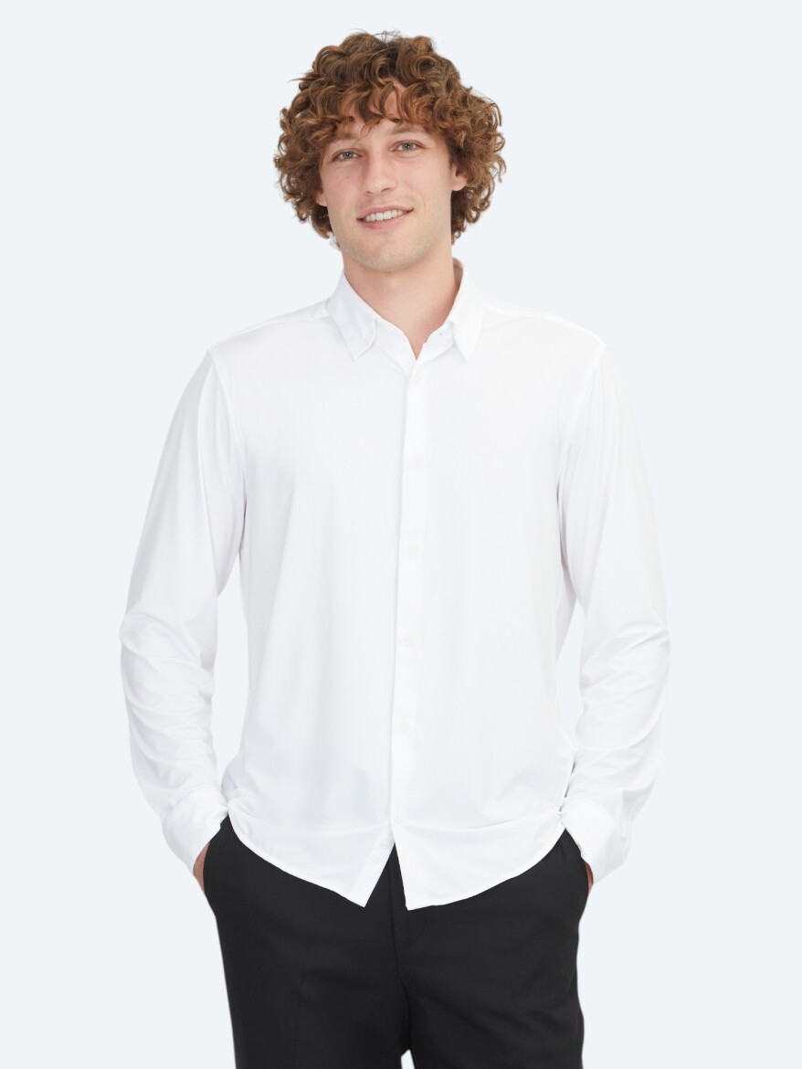 White Regular Fit Knitting Casual Shirt - 1