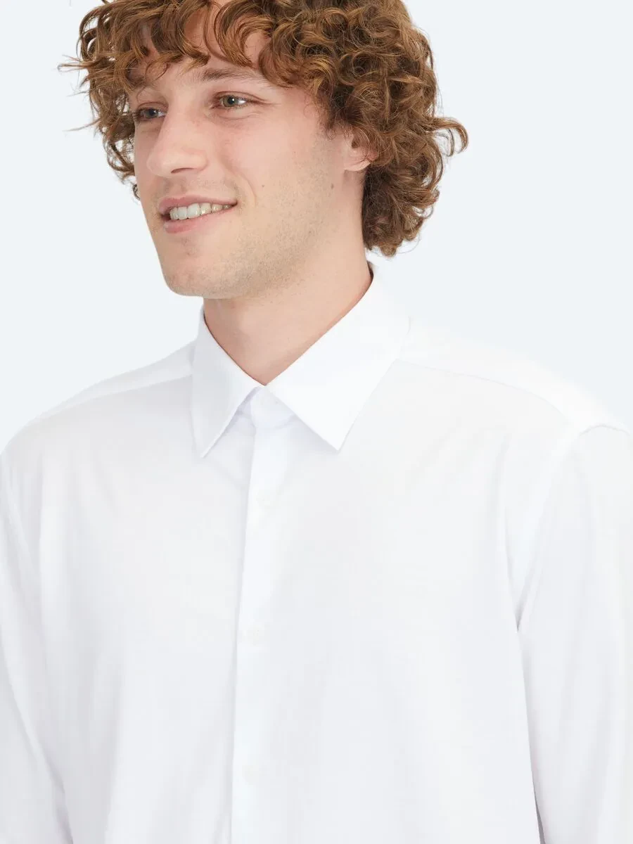 White Regular Fit Knitting Sport Cotton Blended Shirt - 4